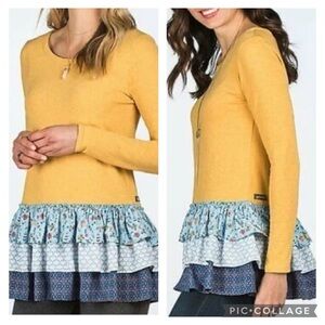 Matilda Jane Tunic Top Weekend Vibes Make Believe Mustard Ruffle Hem M Boho